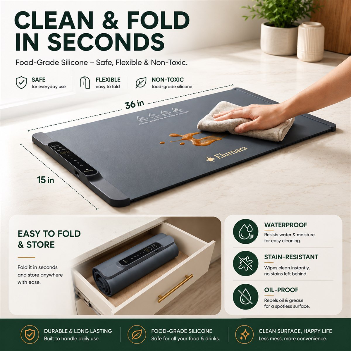 Clean and fold the warming mat in seconds